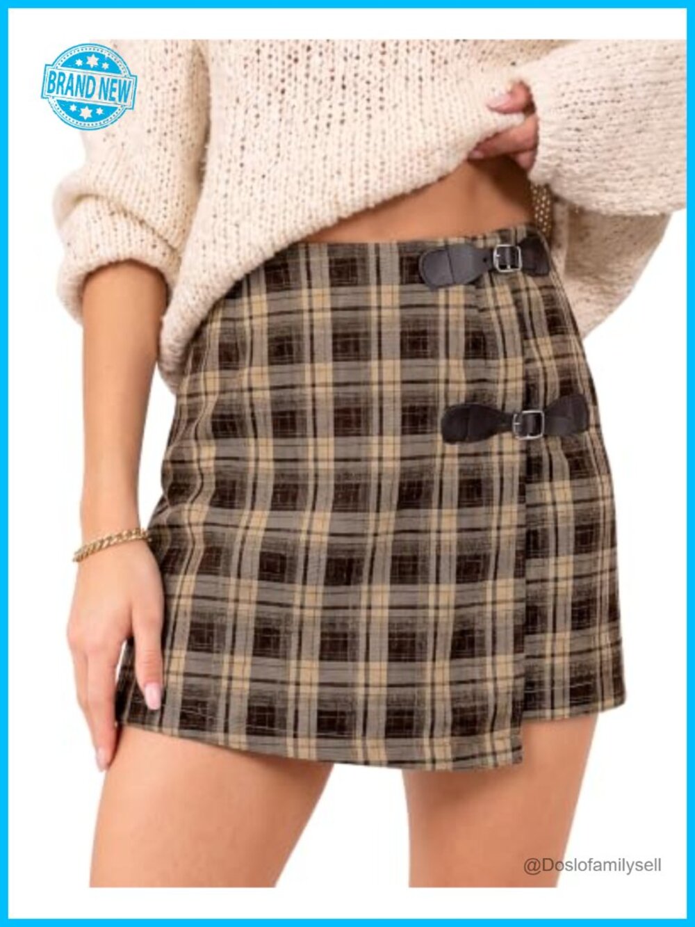 Plaid Mini High Waisted Faux Wrap A-Line Skirt Work Casual